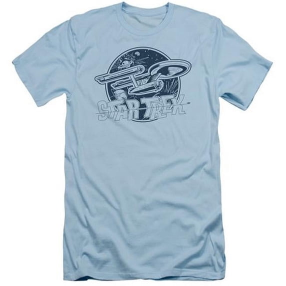 Trevco Star Trek-Retro Enterprise - Short Sleeve Adult 30-1 Tee - Light Blue- Medium