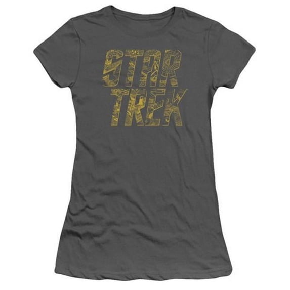 Trevco Star Trek-Schematic Logo - Short Sleeve Junior Sheer Tee - Charcoal- Small