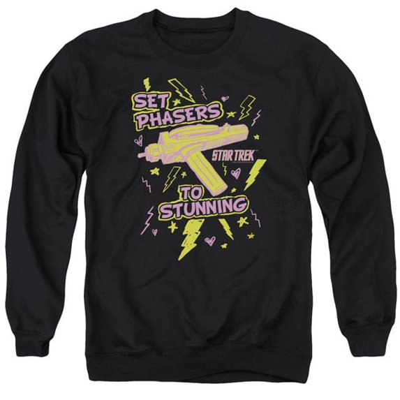 Trevco Star Trek & Set Phasers Adult Cotton & Polyster Crewneck Sweatshirt, Black - Extra Large