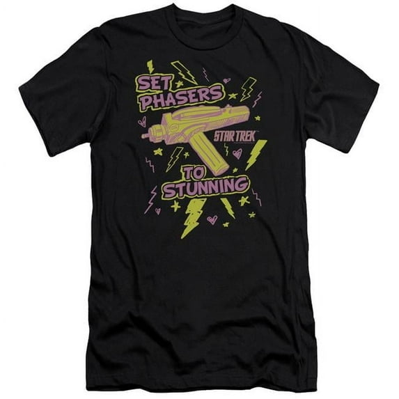 Trevco CBS353-PSF-2 Star Trek & Set Phasers Premium Canvas Adult Cotton Slim Fit 30-1 T-Shirt, Black - Medium