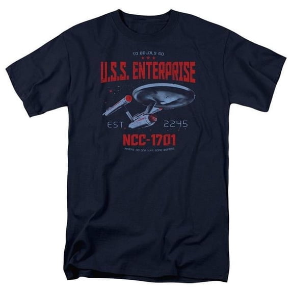 Trevco CBS2349-AT-7 Star Trek & Stardate 2245 Short Sleeve Adult Cotton 18-1 T-Shirt, Navy - 4X