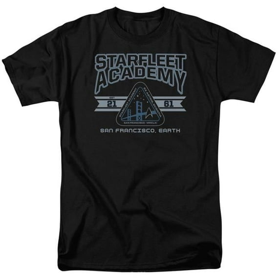 Trevco Star Trek & Starfleet Academy Earth Short Sleeve Cotton Adult Regular Fit 18-1 T-Shirt, Black - Medium