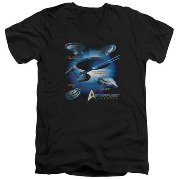 Trevco Star Trek-Starfleet Vessels - Short Sleeve Adult 30-1 V-Neck Tee - Black- Medium