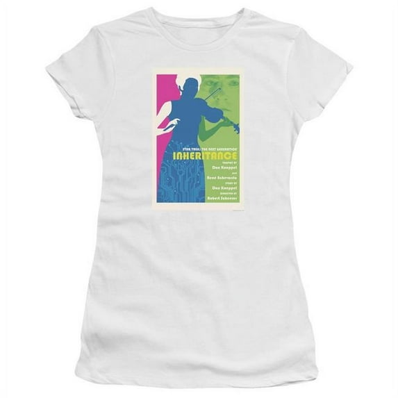 Trevco Star Trek & TNG Season 7 Episode 10 Cap Sleeve Cotton Junior Sheer T-Shirt, White - Medium