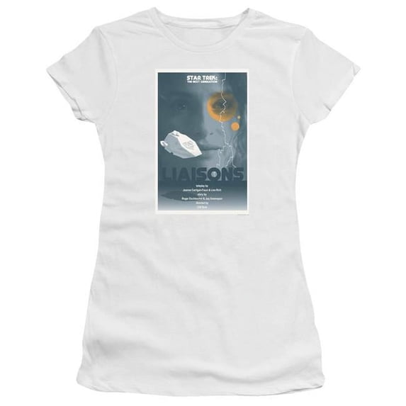 Trevco Star Trek & TNG Season 7 Episode 2 Cap Sleeve Cotton Junior Sheer T-Shirt, White - Large