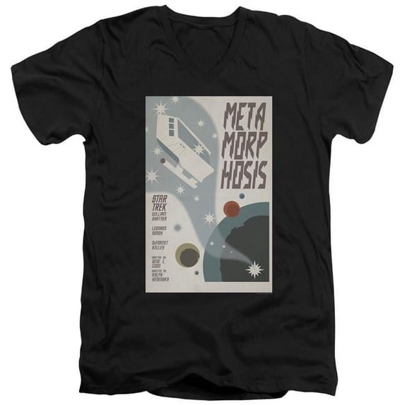 Trevco CBS1975B-AV-3 Star Trek & TOS Episode 38 Adult Slim Fit Cotton 30-1 V-Neck T-Shirt, Black - Large