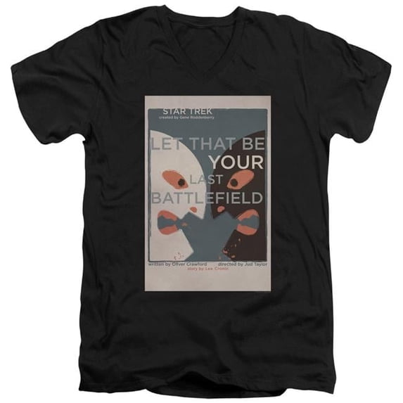 Trevco Star Trek & TOS Episode 70 Adult Slim Fit Cotton 30-1 V-Neck T-Shirt, Black - Large