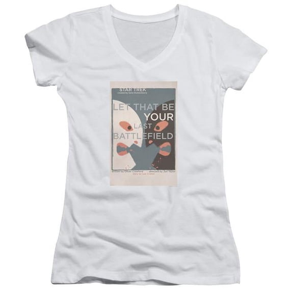 Trevco Star Trek & TOS Episode 70 Juniors V-Neck Sheer Jersery with Cap Sleeve, White - Extra Large