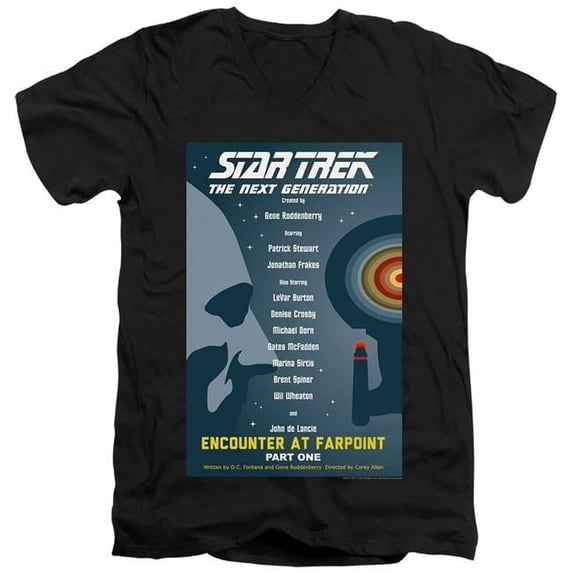 Trevco CBS2017B-AV-1 Star Trek & Tng Season 1 Episode 1 Short Sleeve Adult Cotton V-Neck 30-1 T-Shirt, Black - Small