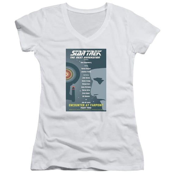 Trevco Star Trek & Tng Season 1 Episode 2 Junior V-Neck Cotton T-Shirt, White - 2X