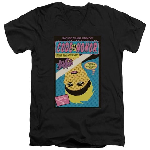 Trevco CBS2020B-AV-1 Star Trek & Tng Season 1 Episode 4 Short Sleeve Adult Cotton V-Neck 30-1 T-Shirt, Black - Small
