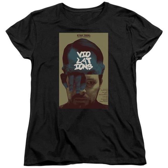 Trevco CBS2128B-WT-3 Star Trek & Tng Season 5 Episode 12 Short Sleeve Cotton Women T-Shirt, Black - Large