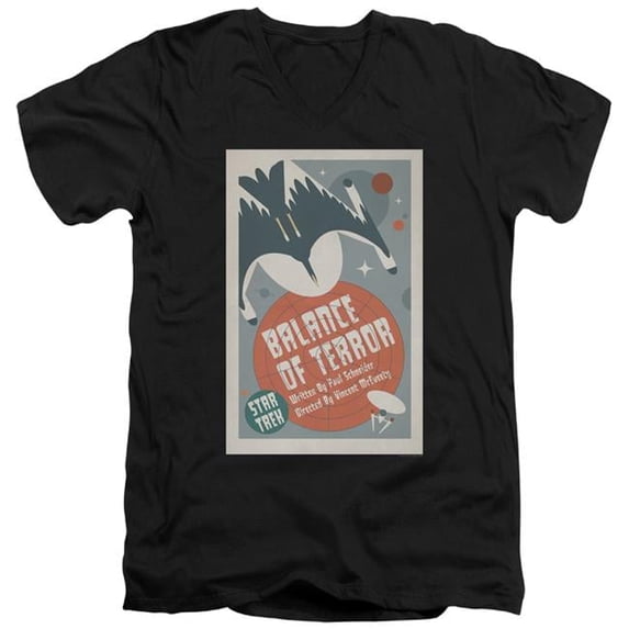 Trevco Star Trek & Tos Episode 14 Short Sleeve Adult Cotton V-Neck 30-1 T-Shirt, Black - Large