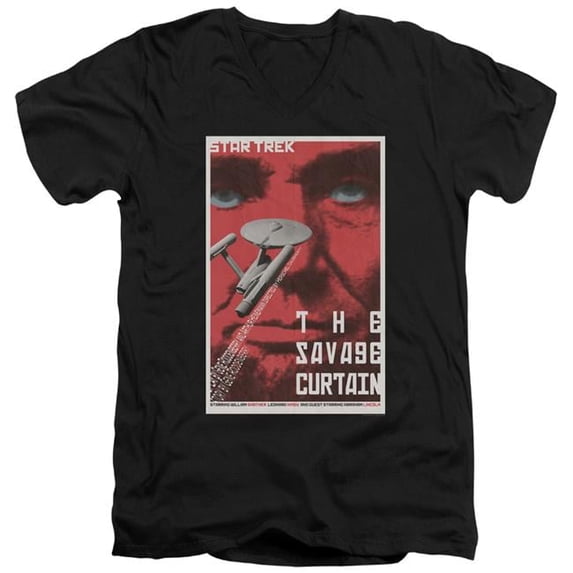 Trevco Star Trek & Tos Episode 77 Short Sleeve Cotton Adult Slim Fit V-Neck 30-1 T-Shirt, Black - Large