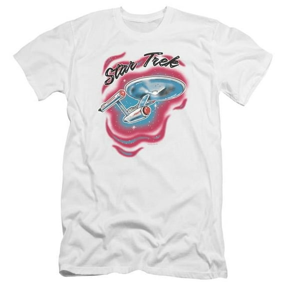 Trevco Star Trek & Trek Airbrush HBO Short Sleeve Cotton Adult Premium Canvas Brand Slim Fit 30-1 T-Shirt, White - Small