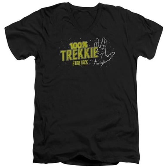 Trevco Star Trek-Trekkie - Short Sleeve Adult 30-1 V-Neck Tee - Black- Medium