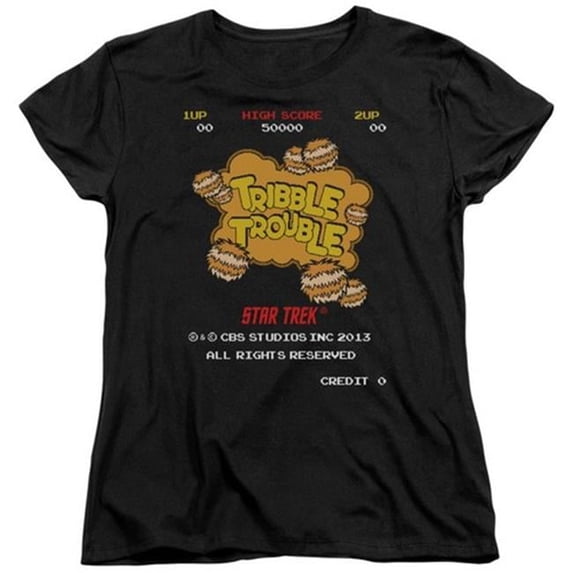 Trevco Star Trek-Tribble Trouble - Short Sleeve Womens Tee - Black- Small