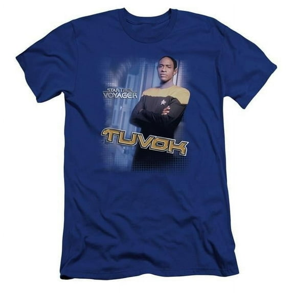 Trevco CBS571-PSF-1 Star Trek & Tuvok Premium Canvas Adult Cotton Slim Fit 30-1 T-Shirt, Royal Blue - Small