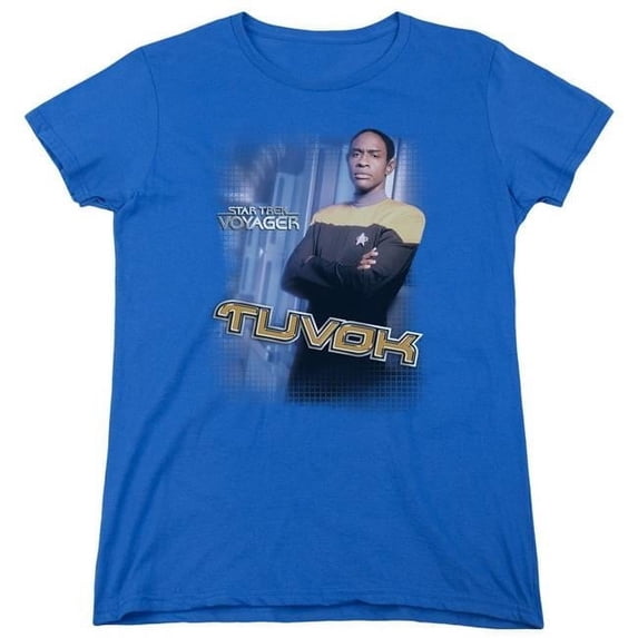 Trevco CBS571-WT-4 Star Trek & Tuvok Short Sleeve Cotton Women T-Shirt, Royal Blue - Extra Large