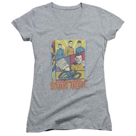 Trevco Star Trek-Vintage Collage - Junior V-Neck Tee - Heather- Small