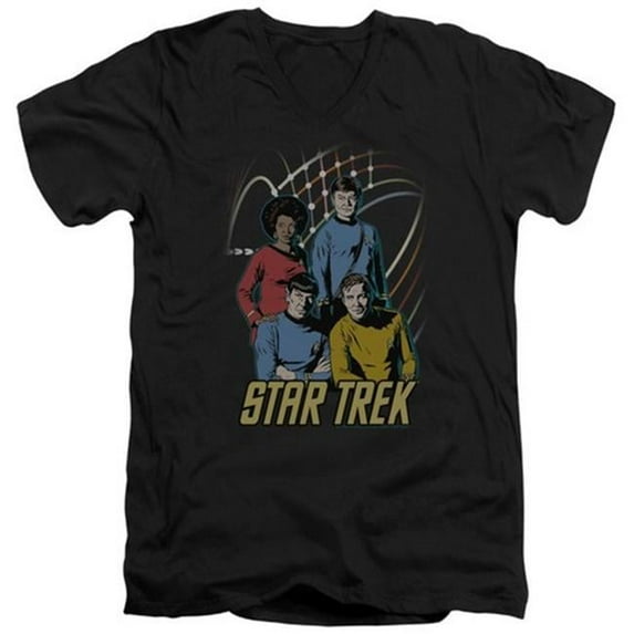 Trevco Star Trek-Warp Factor 4 - Short Sleeve Adult 30-1 V-Neck Tee - Black- Large