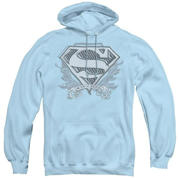 Trevco SM1574-AFTH-4 Superman & Sketchy Crest Shield Adult Pull Over Hoodie, Light Blue - Extra Large
