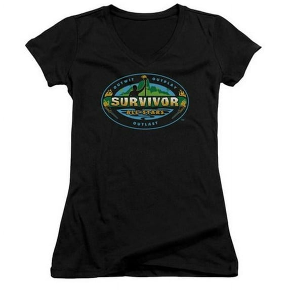 Trevco Survivor-All Stars - Junior V-Neck Tee - Black- Small