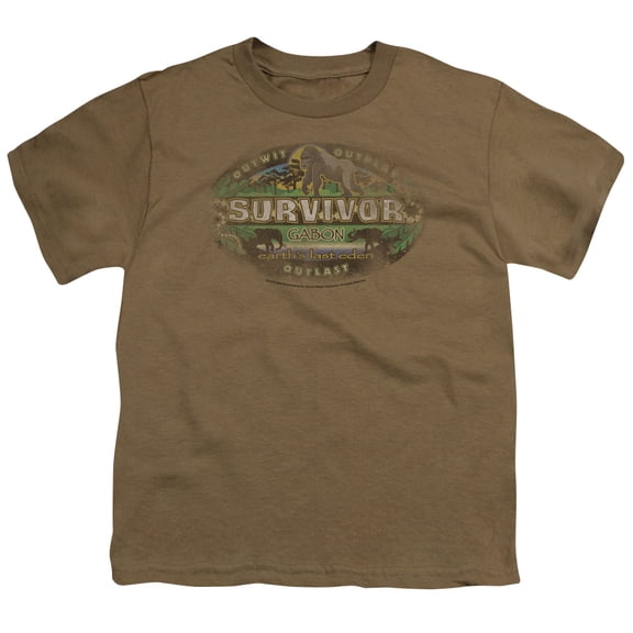 Trevco Survivor-Gabon Distressed - Short Sleeve Youth 18-1 Tee - Safari Green- Large