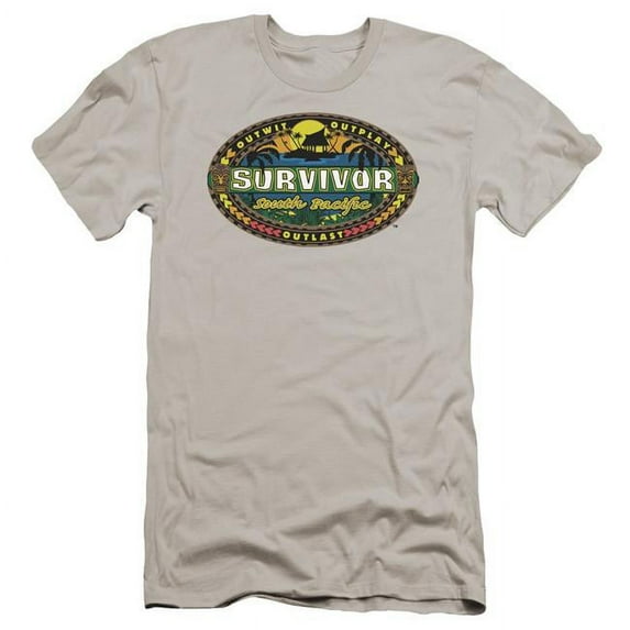 Trevco Survivor & South Pacific Adult Premium Canvas Slim Fit 30-1 HBO Short Sleeve T-Shirt, Silver - 2X