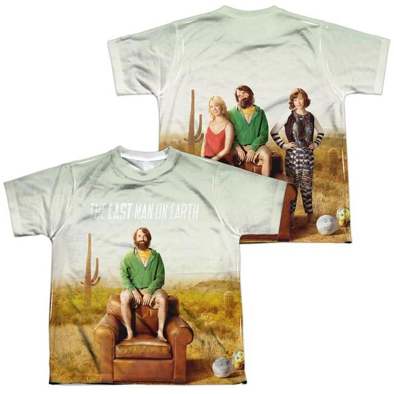 Trevco TCF556FB-YTPP-1 Last Man on Earth & Last Man Front & Back Print Youth Short Sleeve Polyster Crew Neck T-Shirt&#44; White - Small - image 1 of 1