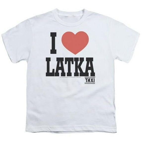 Trevco Taxi-I Heart Latka - Short Sleeve Youth 18-1 Tee - White- Medium