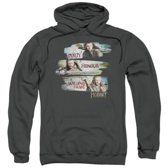 Trevco The Hobbit-Loyalty And Honour Adult Pull-Over Hoodie- Charcoal - Medium