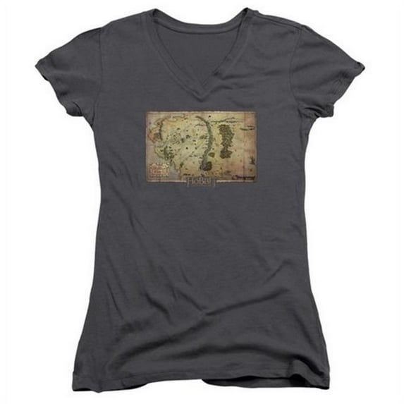 Trevco The Hobbit-Middle Earth Map Junior V-Neck Tee- Charcoal - XL