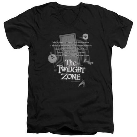 Trevco Twilight Zone-Monologue - Short Sleeve Adult 30-1 V-Neck Tee - Black- Large