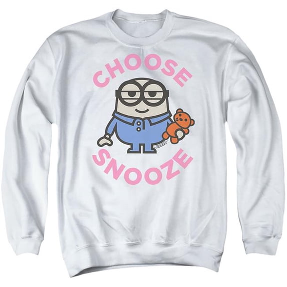 Trevco UNI1759-AS-4 Minions & Choose Snooze-Adult Crewneck Sweatshirt, White - Extra Large