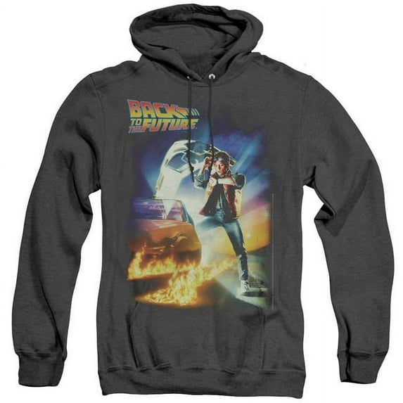 Trevco UNI284-AHH-3 Back to the Future & Poster Adult Heather Hoodie, Black - Large