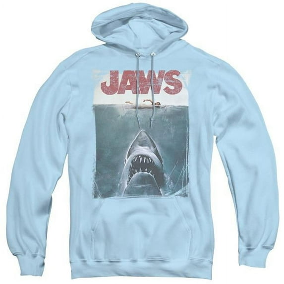 Trevco UNI317-AFTH-4 Jaws & Title Adult Pullover Hoodie, Light Blue - Extra Large