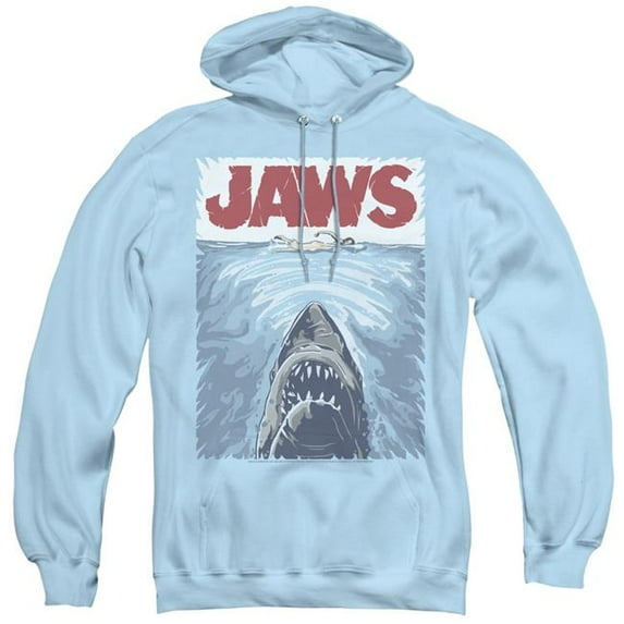 Trevco UNI556-AFTH-3 Jaws & Graphic Poster Adult Pullover Hoodie, Light Blue - Large