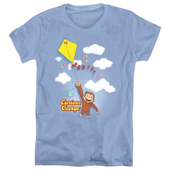 Trevco UNI666-WT-5 Womens Curious George & Flight Short Sleeve T-Shirt, Carolina Blue - 2X