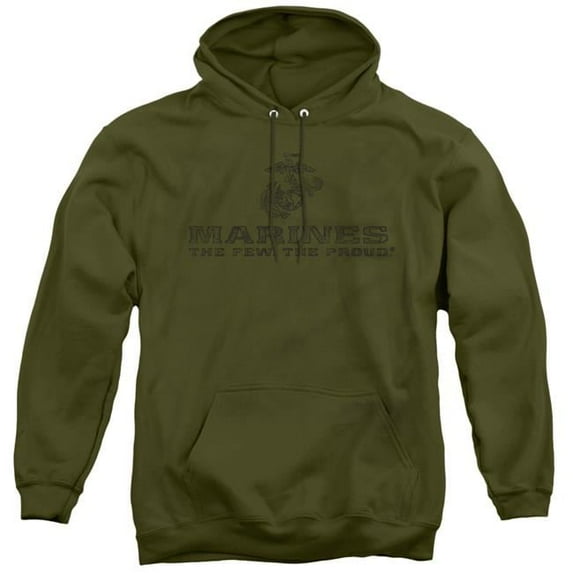 Trevco US Marine Corps & Distressed Logo Adult Pullover Hoodie, Military Green - Medium