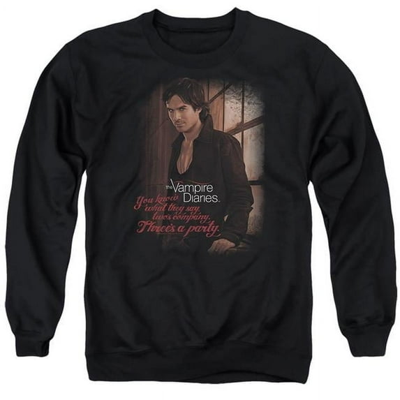 Trevco WBT256-AS-6 Vampire Diaries & Threes A Party-Adult Crewneck Sweatshirt, Black - 3X