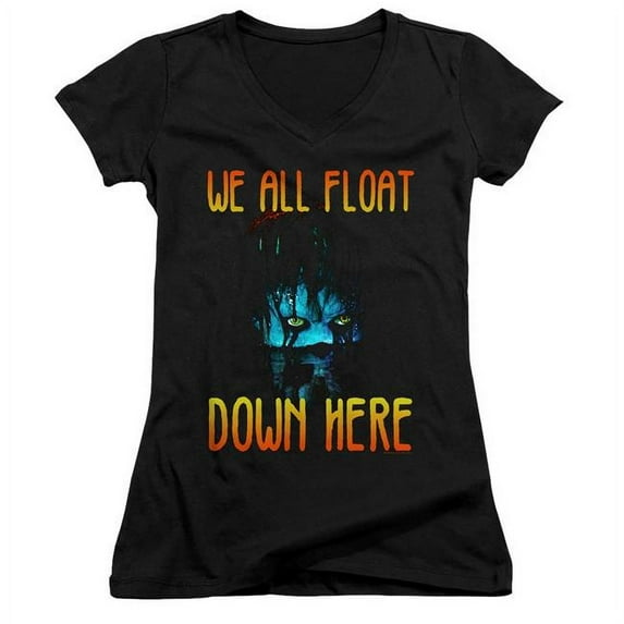 Trevco WBM869-JV-1 It & We All Float Down Here Junior V-neck T-Shirt, Black - Small