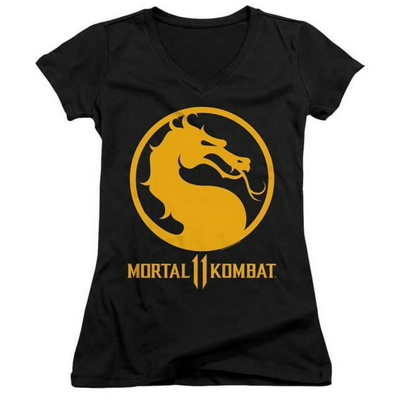 Trevco WBM892B-JV-5 Mortal Kombat XI & Dragon Logo Juniors Sheer Cap Sleeve V-Neck T-Shirt Black - 2X