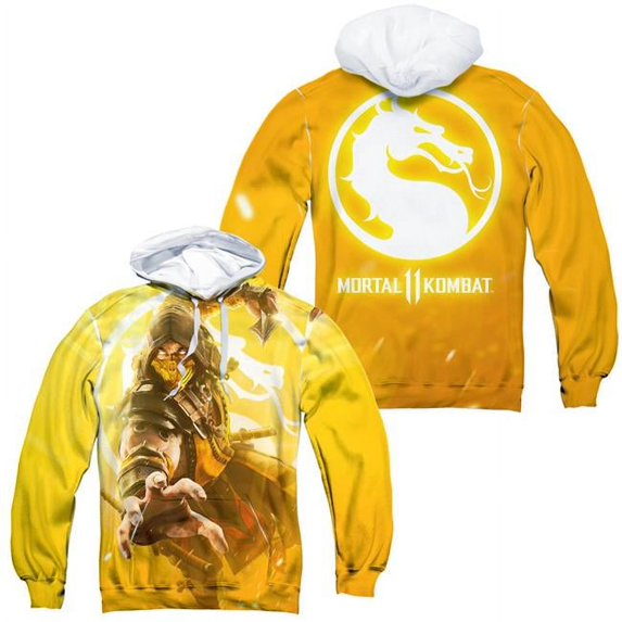 Trevco WBM893FB-AHPP-4 Mortal Kombat XI & Scorpion Front & Back Print Adult Polyster Pullover Hoodie, White - Extra Large