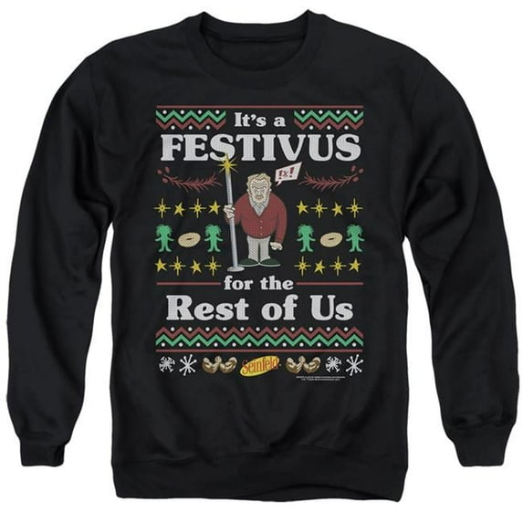 Trevco WBT1222-AS-5 Seinfeld & Festive Festivus-Adult Crewneck Sweatshirt, Black - 2X