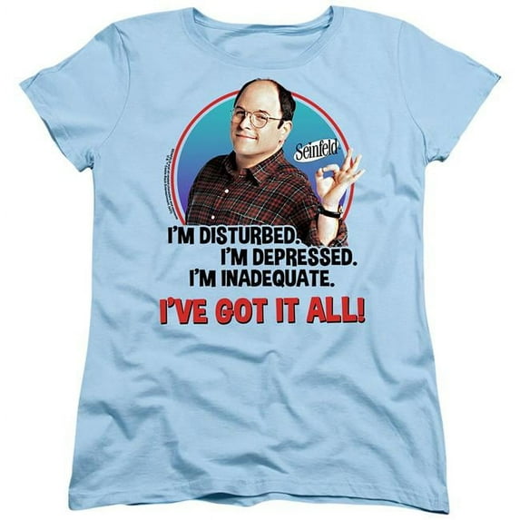 Trevco WBT1227-WT-1 Seinfeld & George All Short Sleeve Women T-Shirt, Light Blue - Small