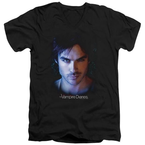 Trevco WBT312-AV-4 Vampire Diaries & Damon-Short Sleeve Adult V-Neck T-Shirt, Black - Extra Large