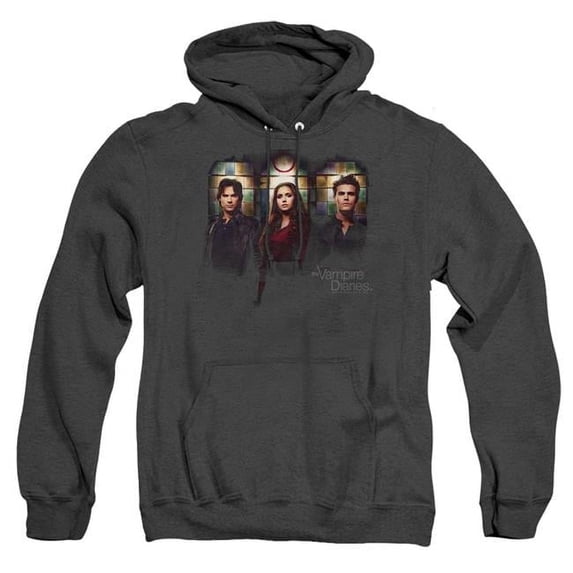 Trevco WBT378-AHH-5 Vampire Diaries & Stained Windows-Adult Heather Hoodie, Black - 2X
