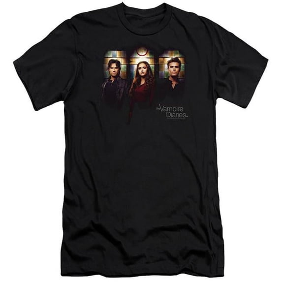 Trevco WBT378-SF-1 Vampire Diaries & Stained Windows Short Sleeve Adult 30-1 T-Shirt, Black - Small