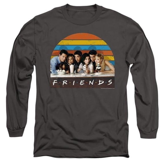 Trevco WBT671-AL-2 Friends & Soda Fountain Long Sleeve Adult 18 by 1 T-Shirt, Charcoal - Medium
